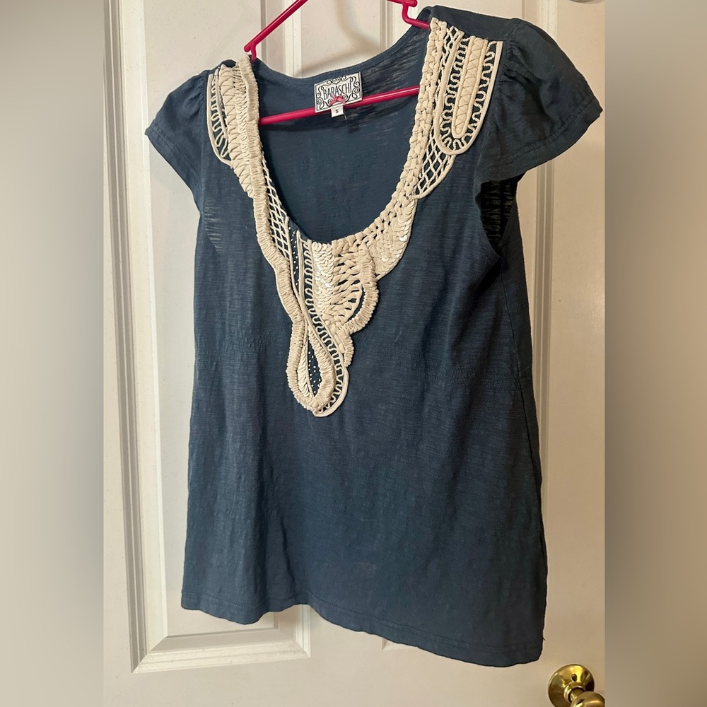 Anthropologie/Yoana Baraschi Embellished Beaded Scoop Neck Top Size S